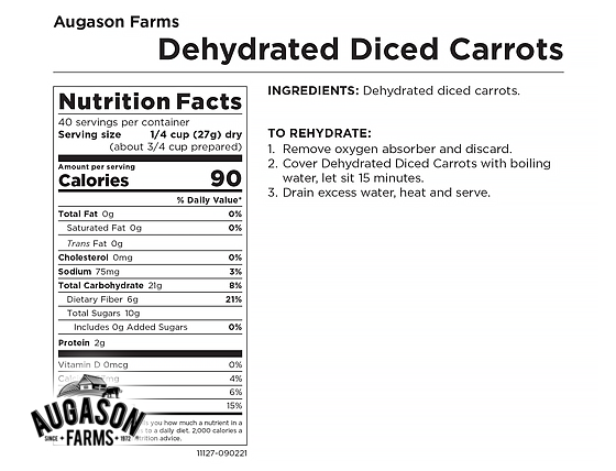 Augason Farms: Dehydrated Diced Carrots Can